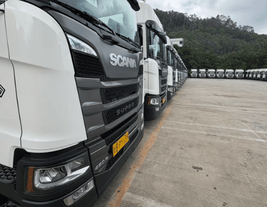 Commercial trucks at a fleet depot